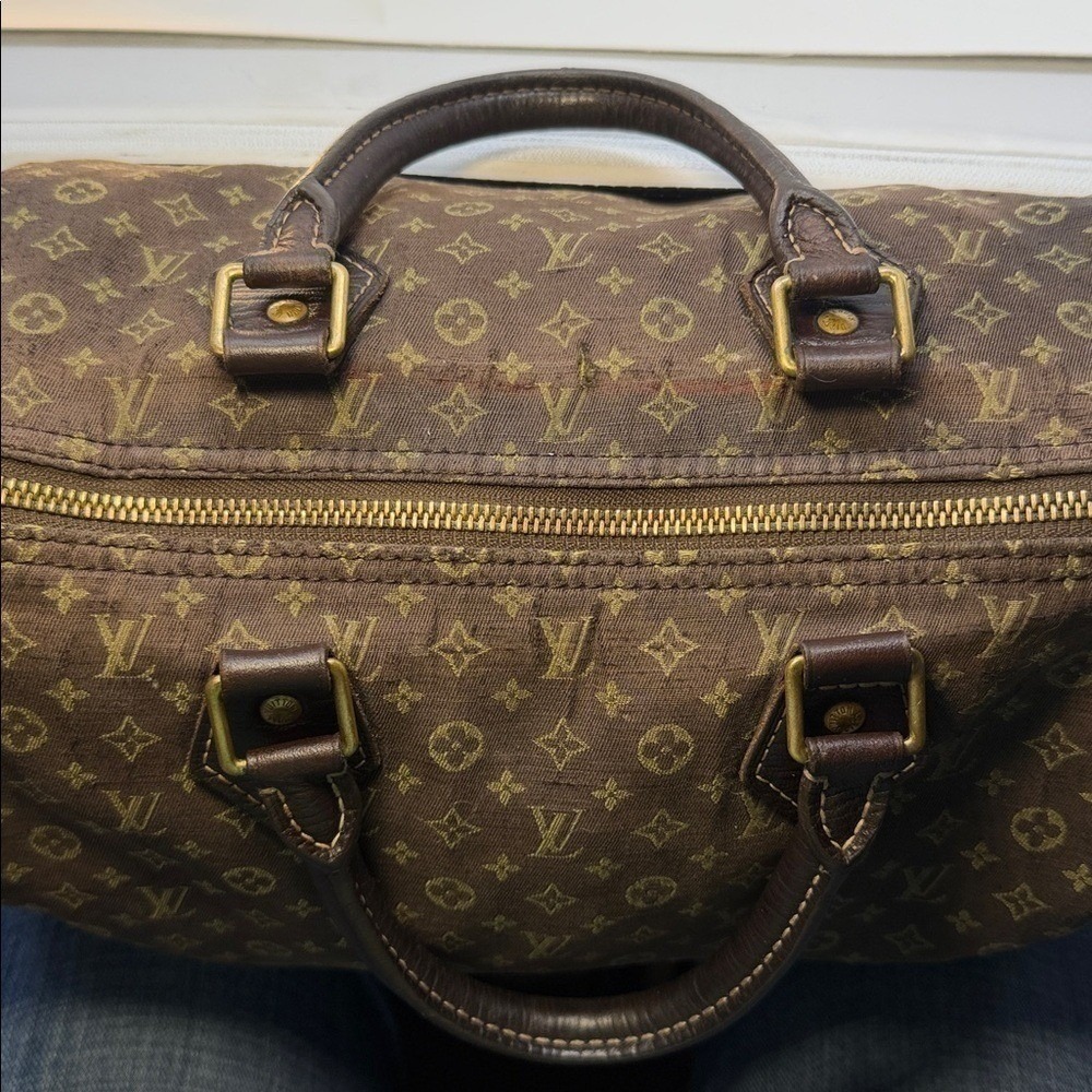 Louis Vuitton Vintage 2008 Monogram Mini Lin Speedy 30 Brown Ebene Trim Satchel - Picture 14 of 17